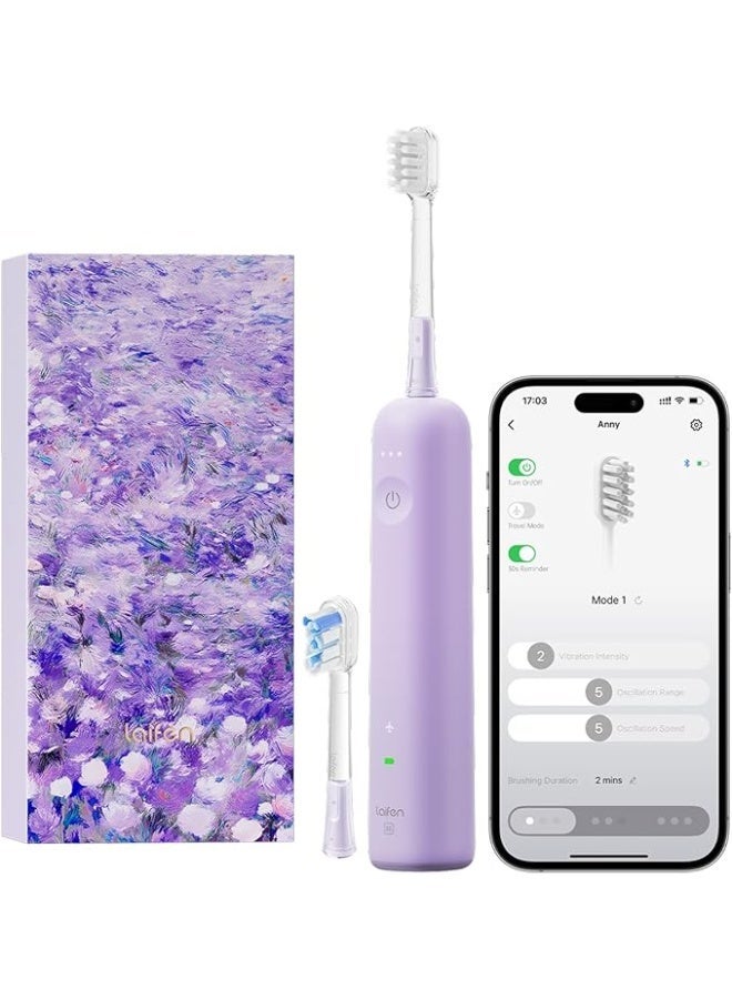 لايفن فرشاة اسنان كهربائية خاصة ويف من لايفين، فرشاة اسنان سونيك بخاصية التذبذب والاهتزاز للبالغين مع تطبيق، 2 راس فرشاة (ارجواني) - Image 1